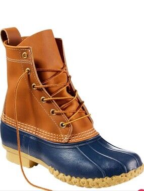 L.L. Bean Bean Boots Duck Chestnut and Blue Leather Rubber Women’s Size 6